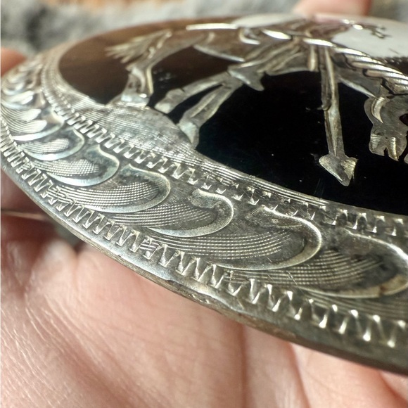 Vintage End of Trail Inlaid Moon Native American Silver Strike Belt Buckle Stone - Picture 5 of 9